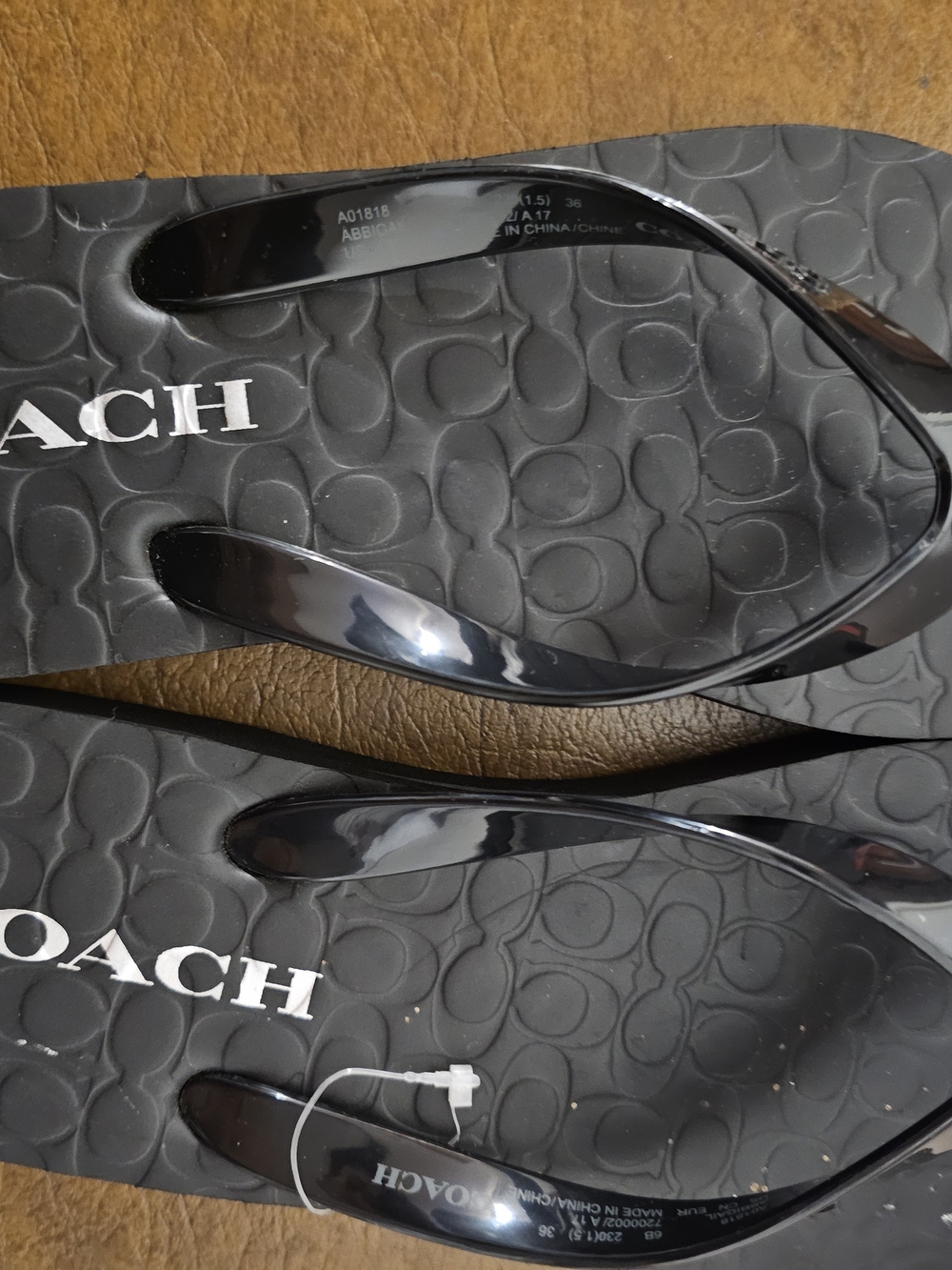 COACH Black Logo Flip Flop Sandals